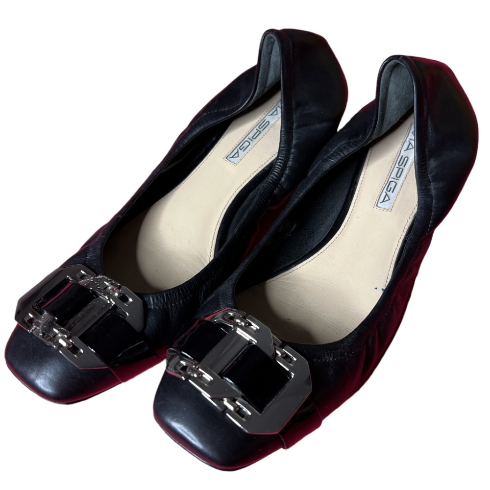 Via Spiga Ballerina Flat Leather Metal Details Women’s Size 8 M